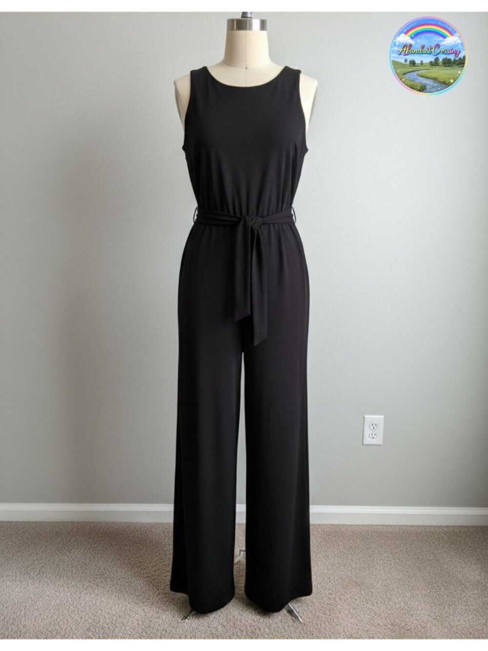Sleeveless Belted Wide Leg Jumpsuit Polyester Spandex Work Party